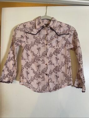 Girls' Pink Printed Long-Sleeve Western pearl snap button up shirt cowgirl size8